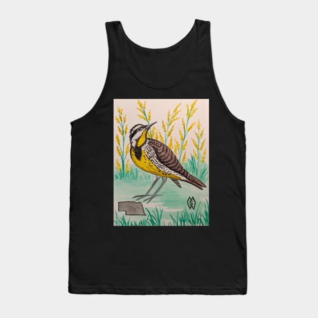 Nebraska state bird and flower, the meadowlark and goldenrod Tank Top by Matt Starr Fine Art